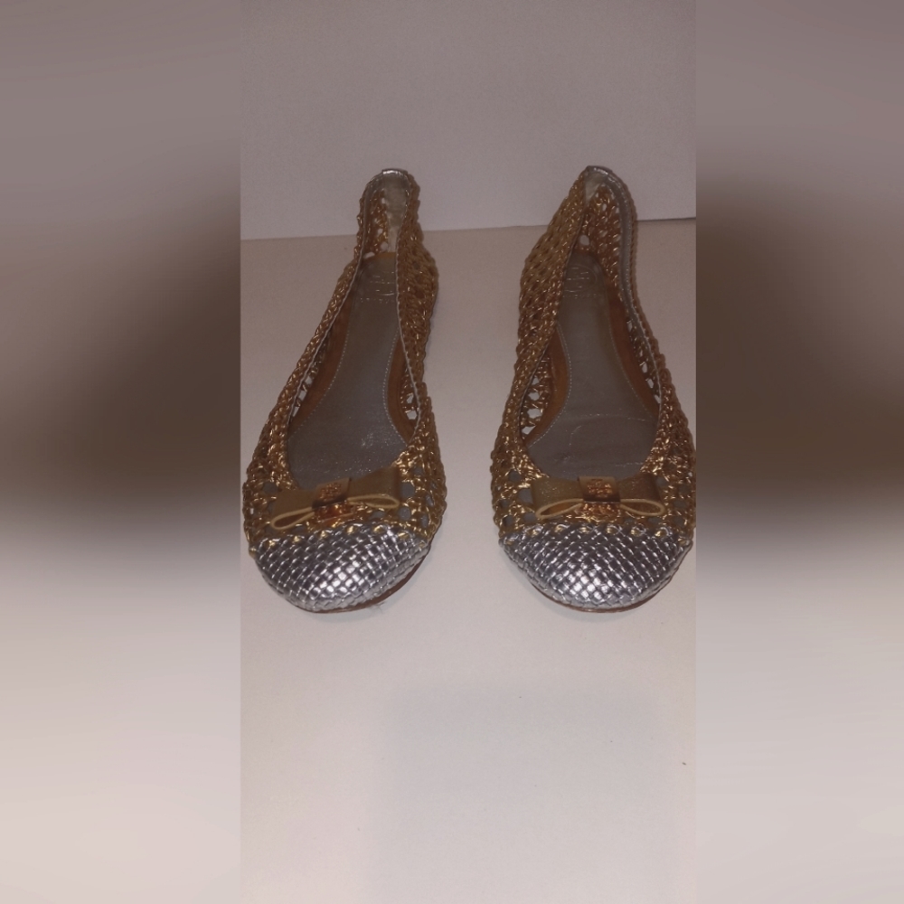 Tory Burch silver and gold flats